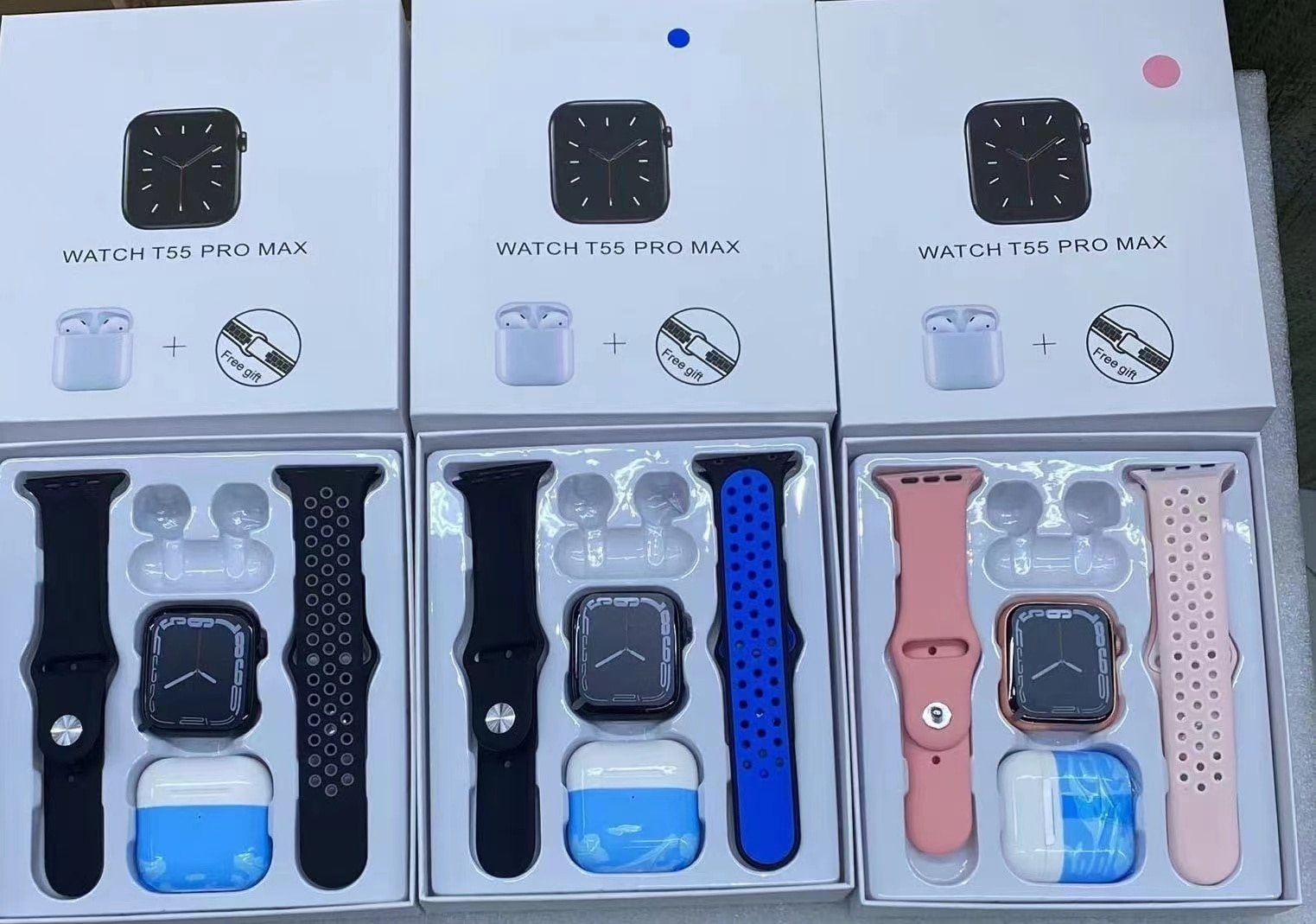 T55 Pro Max 2 in 1 Smart Watch with Earbuds Earphones Double Straps White - Image 2