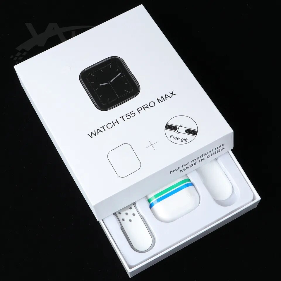 T55 Pro Max 2 in 1 Smart Watch with Earbuds Earphones Double Straps White - Image 3